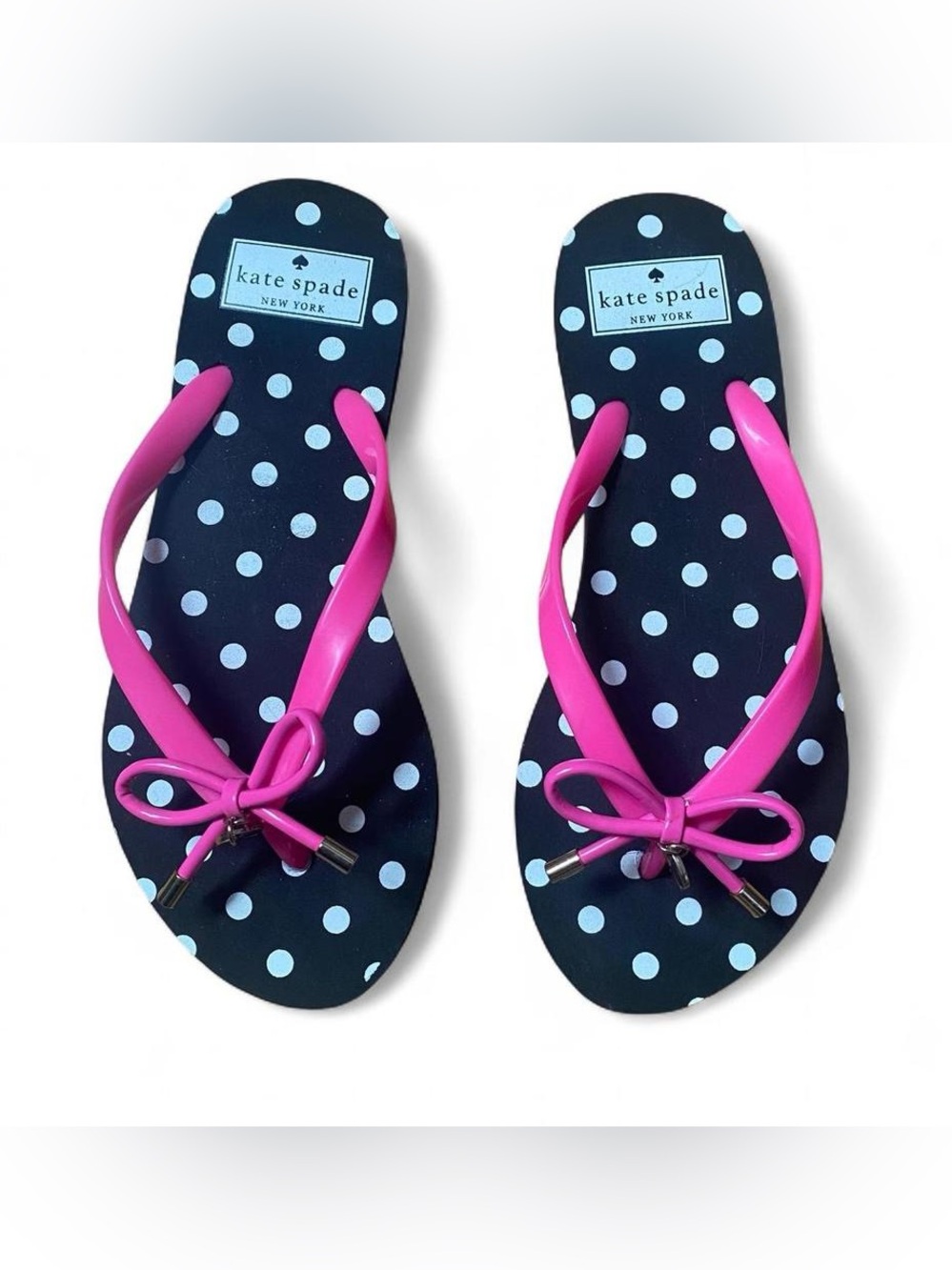 kate spade Black Polka Dot Flip Flops with Pink Straps